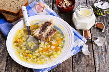 Soup with pearl barley and meat