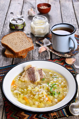 Soup with pearl barley and meat