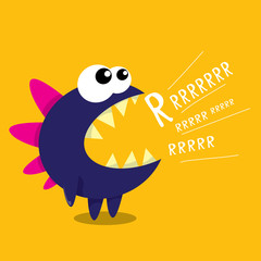Vector cartoon funny dragon. Cartoon Dinosaur.