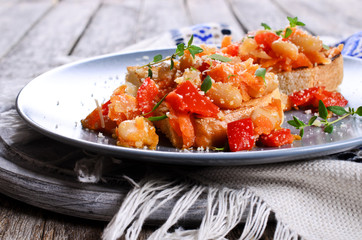 Bruschetta with vegetables and beans