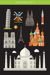 Fototapeta premium Set of flat design famous world landmarks icons