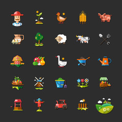 Set of farm and agriculture flat design icons