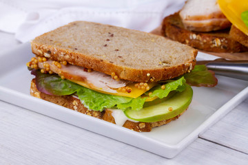 Turkey, cheddar, and green apple sandwich