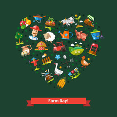 Heart composition of modern flat design farm and agriculture