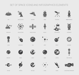 Fototapeta premium Set of space icons, pictograms and infographics elements