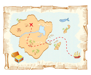 Treasure map. Vector old paper background