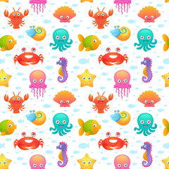 Cute sea animals seamless pattern