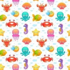 Wall murals Sea animals Cute sea animals seamless pattern