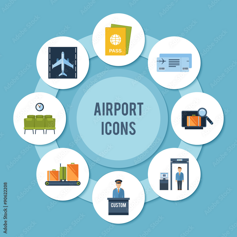 Wall mural airport icons set