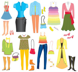 Vector fashion clothes and accessories for weman for design