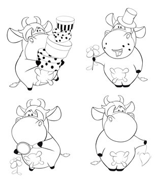 Happy cows.Clip-Art. Cartoon. Coloring book 