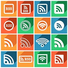 Set of flat colored simple rss icons, vector illustration