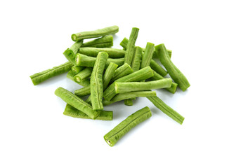 portion cut yardlong beans on white background