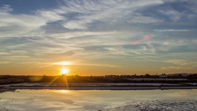 Sunset Time lapse landscape of Ria Formosa Nature Park. Algarve