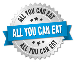 all you can eat 3d silver badge with blue ribbon