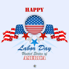 Labor day, abstract computer graphic background with flags and stars; Holidays, layout, template with blue, white and red stars and national flag colors for American Labor Day