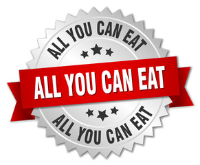 all you can eat 3d silver badge with red ribbon