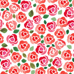 Seamless pattern with watercolor hand painted roses.