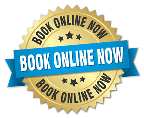 book online now 3d gold badge with blue ribbon