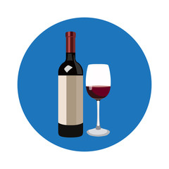 Illustration of bottle of wine and glass of wine in a cartoon st
