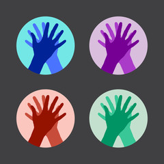 Set of icons with two hands giving a high five.