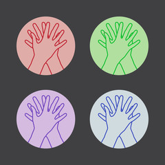 Set of icons with two hands giving a high five.