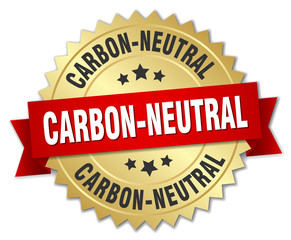 carbon-neutral 3d gold badge with red ribbon