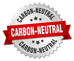 carbon-neutral 3d silver badge with red ribbon