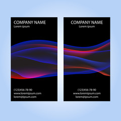 Set of two business cards with abstract colorful waves on black