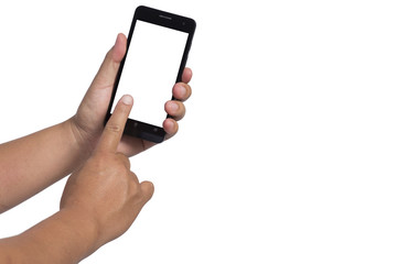 hand using the smartphone with blank screen