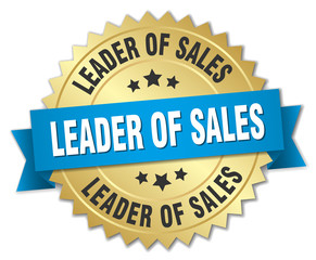 leader of sales 3d gold badge with blue ribbon