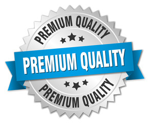 premium quality 3d silver badge with blue ribbon