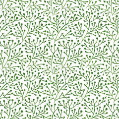 Naklejka na ściany i meble Green watercolor branch on a white background. Seamless pattern.