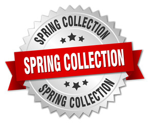 spring collection 3d silver badge with red ribbon
