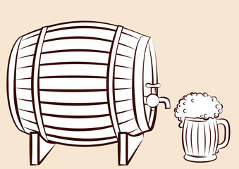 Beer keg and glass.Vector for design