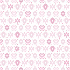 Бесшовный узор с цветами и сердцами на белом фоне