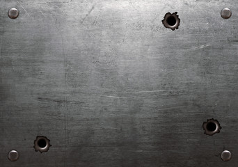 Metal plate with bullet holes - 90633673