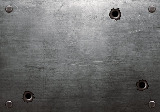 Metal plate with bullet holes