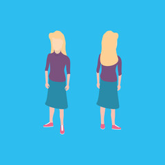 Isometric white girl front and back pose