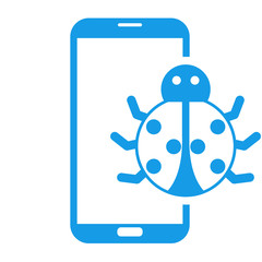 Icono aislado smartphone simbolo virus azul