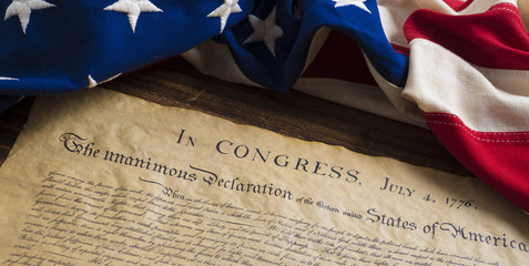 United States Declaration of Independence with vintage flag