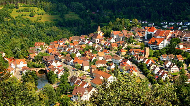malerischer Ausblick auf Luftkurort Wildberg im Schwarzwald eingebettet zwischen Wald und Wiesen