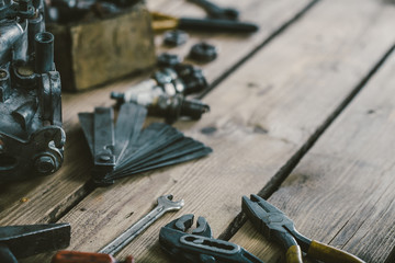 Carburetors for a car engine with tools