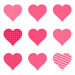 Set of bright hearts with pattern, vector illustration