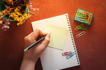 notepad and sticky paper