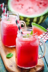 Watermelon smoothie in a mason jar