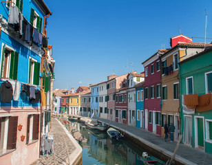Fototapeta na wymiar Colourful Terrace of Houses and Canal, Burano, Italy