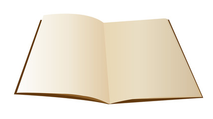Brown empty note book opened vintage look isolated on white back