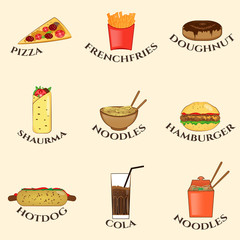 fast food icons set, vector symbols
