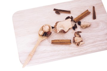 Spices and chopping wood on the apron